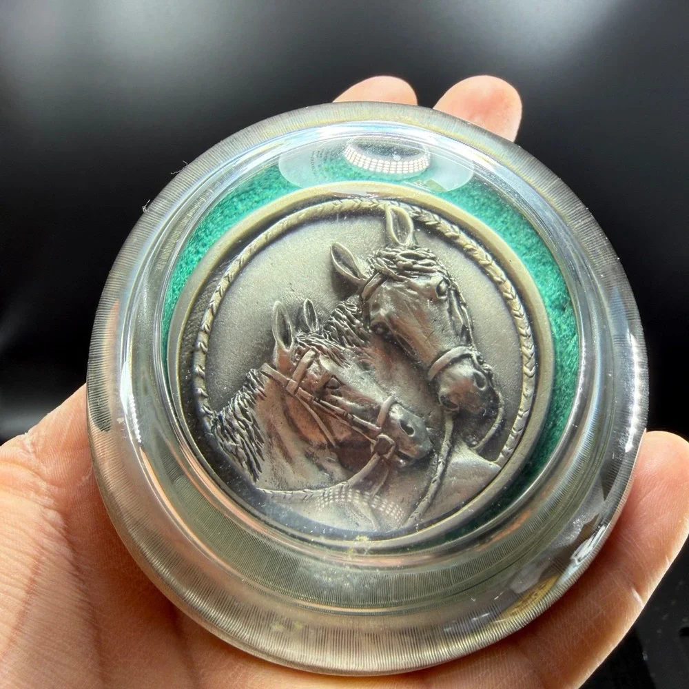 Vintage‎ Fort Pewter Horse Heads Dome Paperweight Equestrian Desk Decor 3 Inch